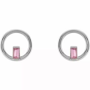 Pink Tourmaline Silver Circle Earrings NEW